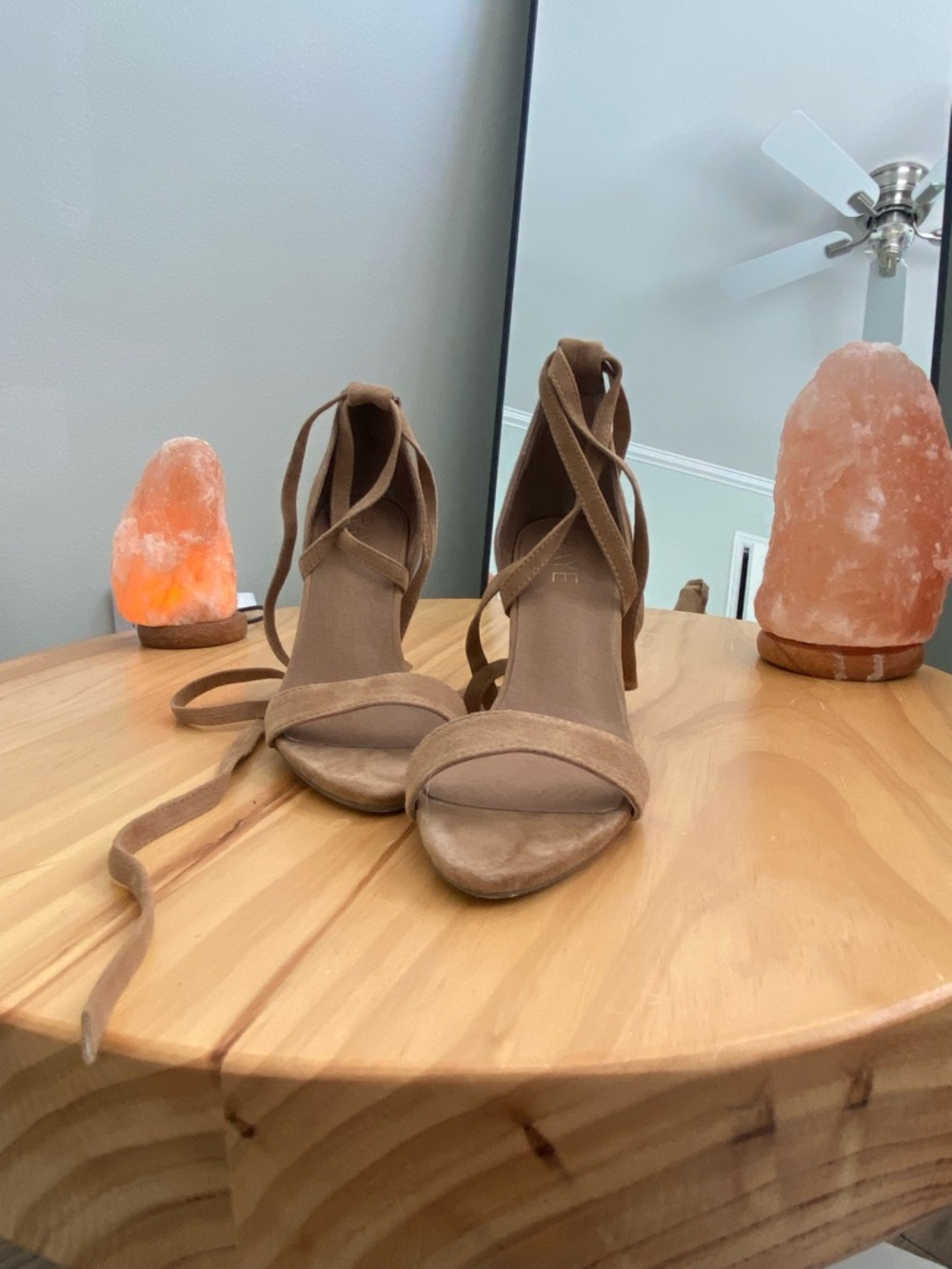 RAYE Tan Suede Wrap-Tie Block Heel Sandals